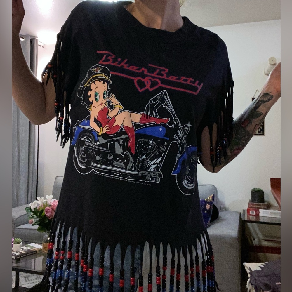 Biker Betty with tasseled beads design